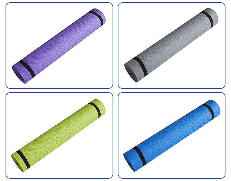 Yoga Mat Fitness Moisture-proof Thickened EVA in various colors including purple, gray, green, and blue.